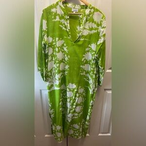 Livro Lime Green Bouquet Floral Block Print Lightweight Classic Kurta Dress L